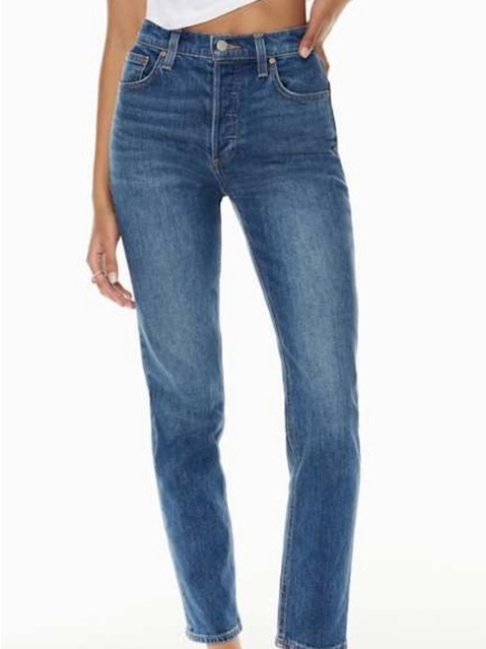 Denim Forum| “The Yoko” High Rise Straight Leg Jeans in Medium Blue Denim Sz 27